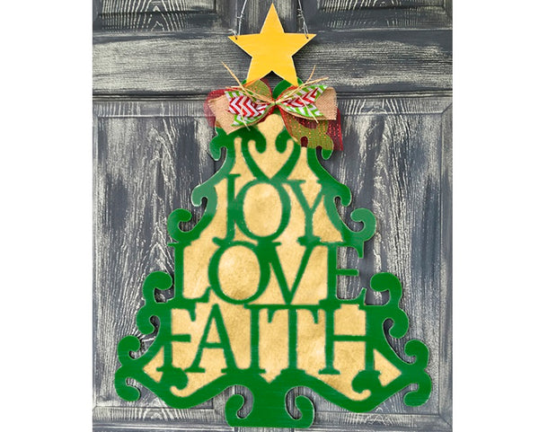 Joy Love Faith Tree doorhanger 29"x22" More Colors Available