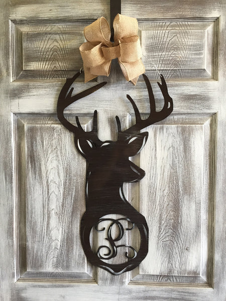 Monogrammed Deer Head Doorhanger 24"x10" More Colors Available