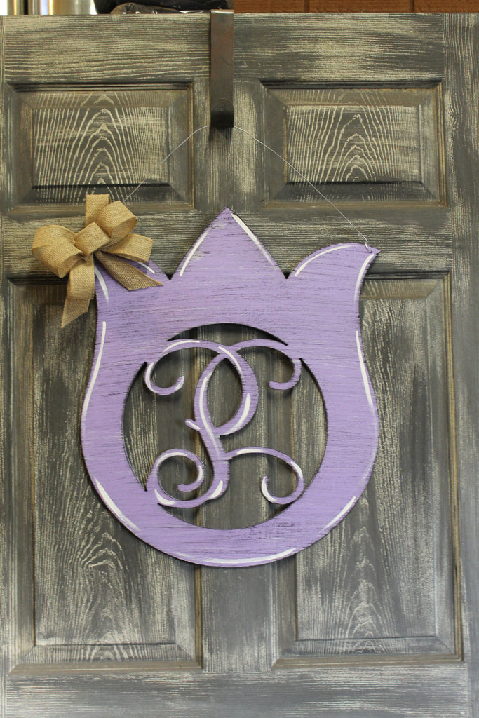 Monogrammed Tulip doorhanger 22" more colors available