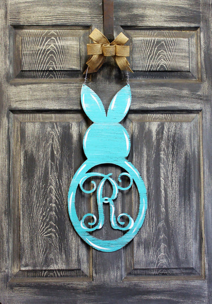 Rabbit with Initial Doorhanger 24" x 11" More Colors Available
