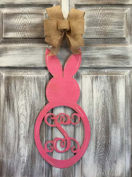 Rabbit with Initial Doorhanger 24" x 11" More Colors Available