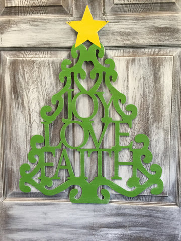 Joy Love Faith Tree doorhanger 29"x22" More Colors Available
