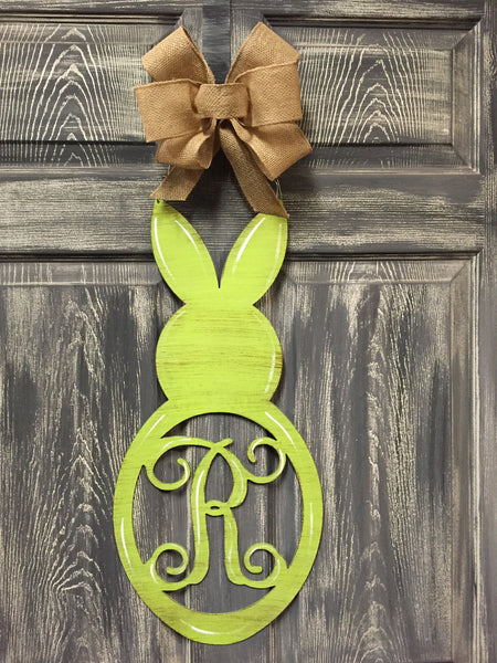 Rabbit with Initial Doorhanger 24" x 11" More Colors Available