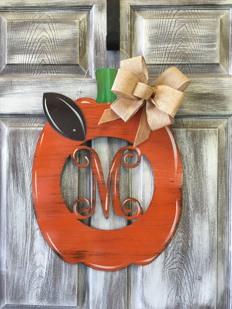 Pumpkin Door Hanger or Yard Stake with Monogram